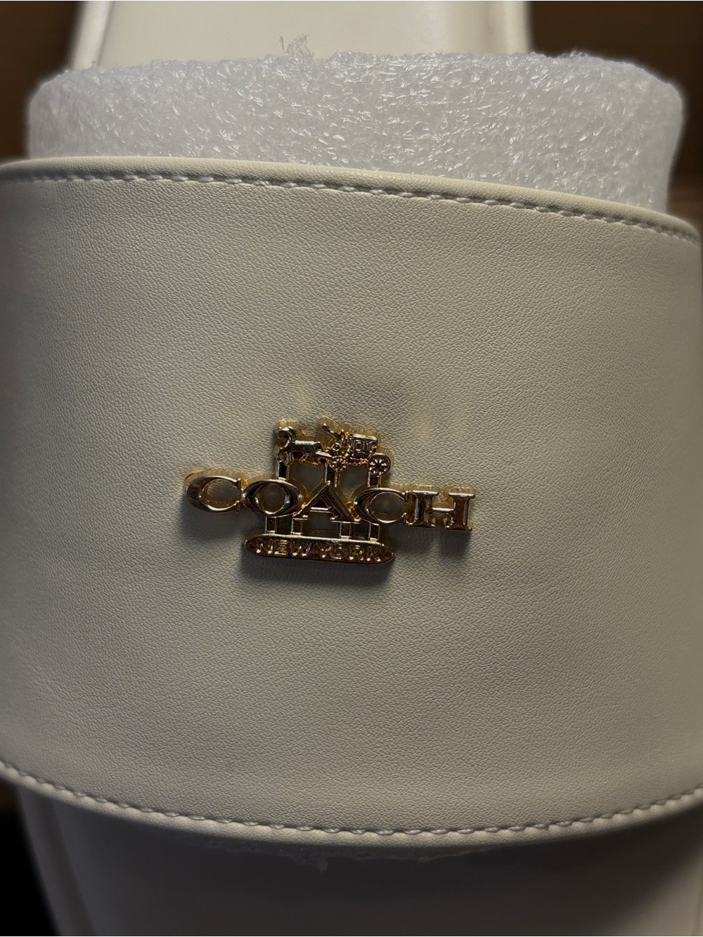 Coach Ivory Slide Sandals with Gold Emblem - Picture 4 of 4